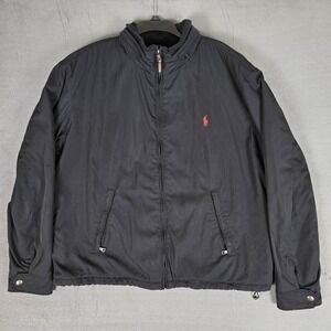 Polo Ralph Lauren Harrington Jacket Mens 2XL Black Fleece Lined Stowaway Hood‎